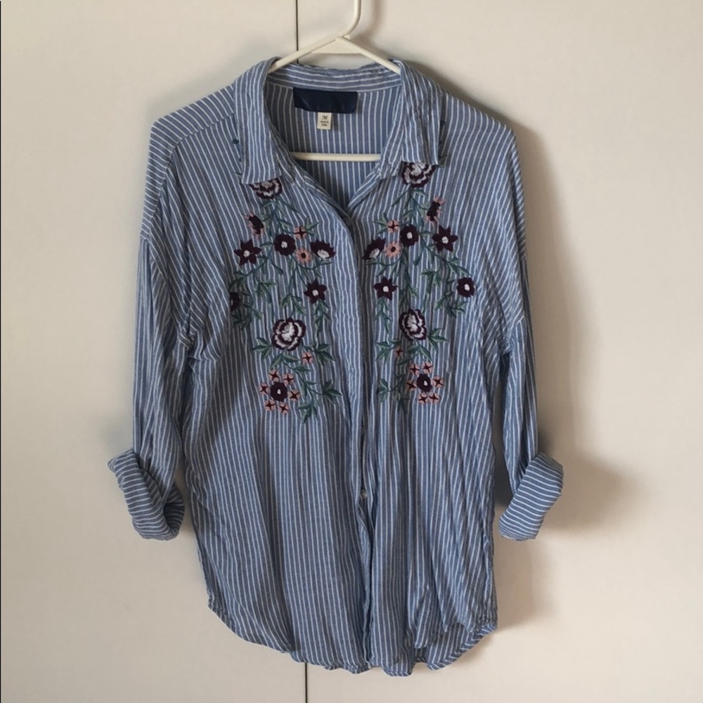 Light Striped Embroidered Chambray